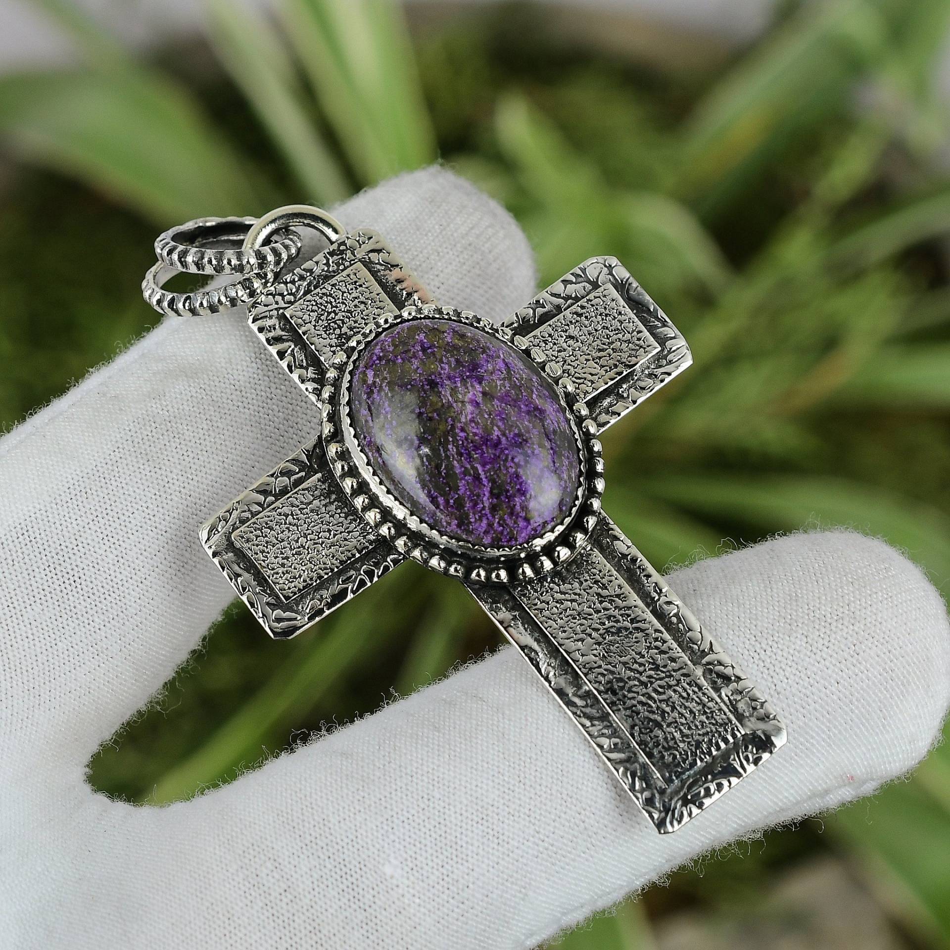 Purpurit Anhänger 925 Sterling Silber Natur Edelstein Handarbeit Designer Weihnachten Geschenk Wundervoller Kreuz Schmuck von PayalCreations