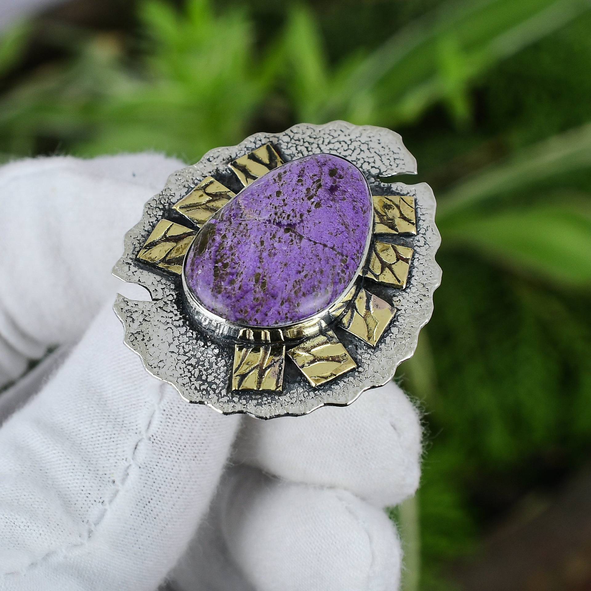 Purpurit Ring 925 Sterling Silber Verstellbarer 18K Vergoldet Edelstein Handarbeit Designer Geschenk Für Mama von PayalCreations