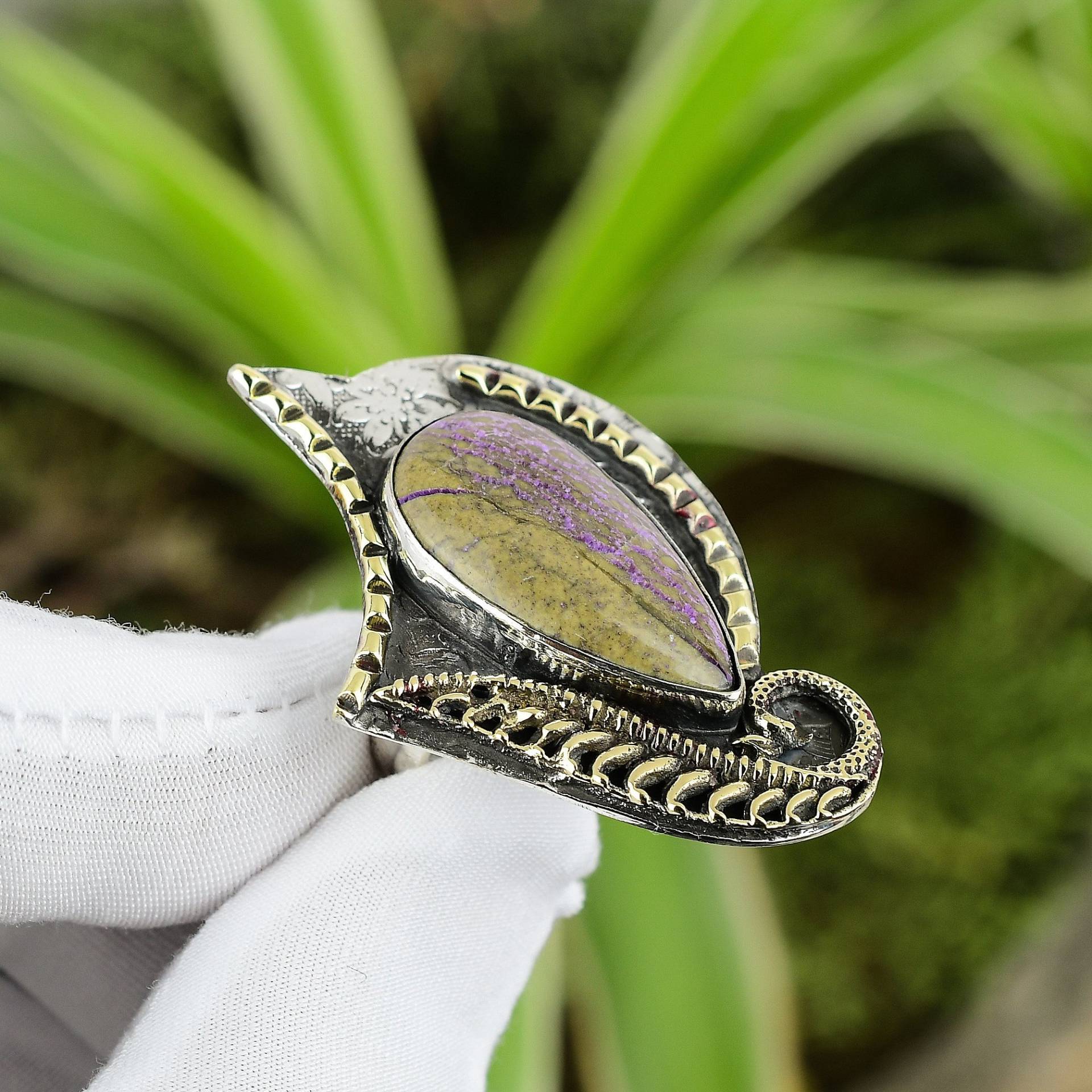 Purpurit Ring 925 Sterling Silber Verstellbarer 18K Vergoldet Handgemacht Unikat Schmuck Geschenk Für Mama Echter Edelstein von PayalCreations
