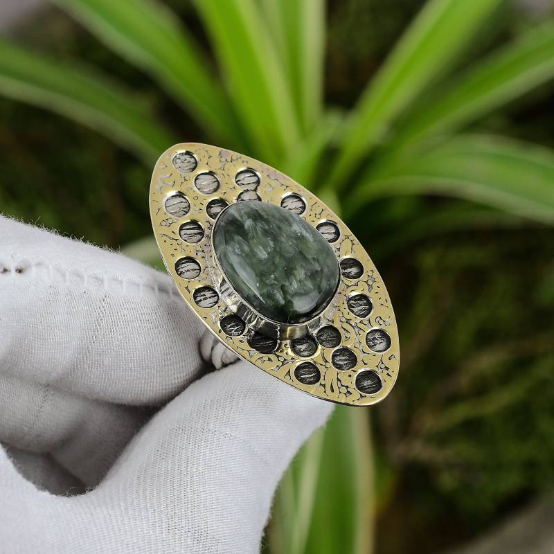 Seraphinit Ring 925 Sterling Silber Verstellbarer 18K Vergoldet Handarbeit Designer Echter Edelstein Verlobung Geschenk von PayalCreations