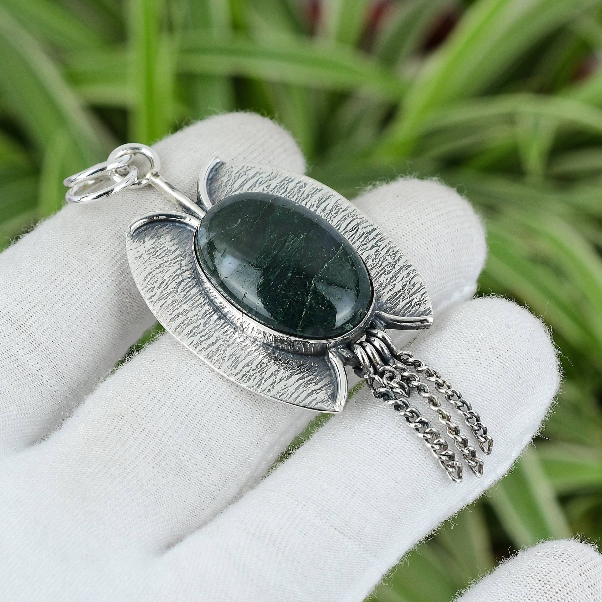 Solar Moosachat Anhänger 925 Sterling Silber Natur Edelstein Handgemacht Schmuck Jahrestag Geschenk Frauen Zierlicher von PayalCreations