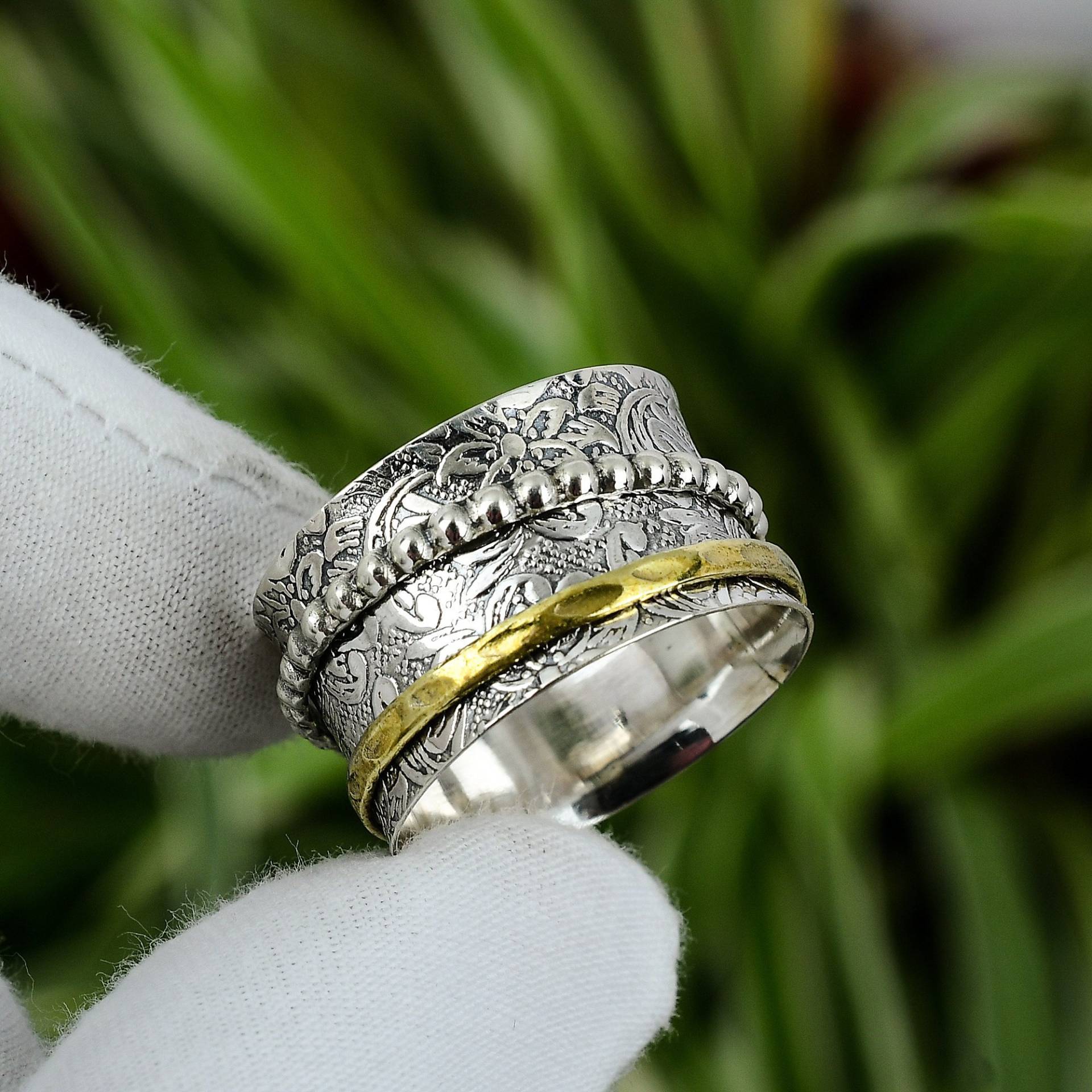 Spinner Ring 925 Sterling Silber Größe 12.5 18K Vergoldet Handgefertigt Frauen Schmuck Designer Angst von PayalCreations