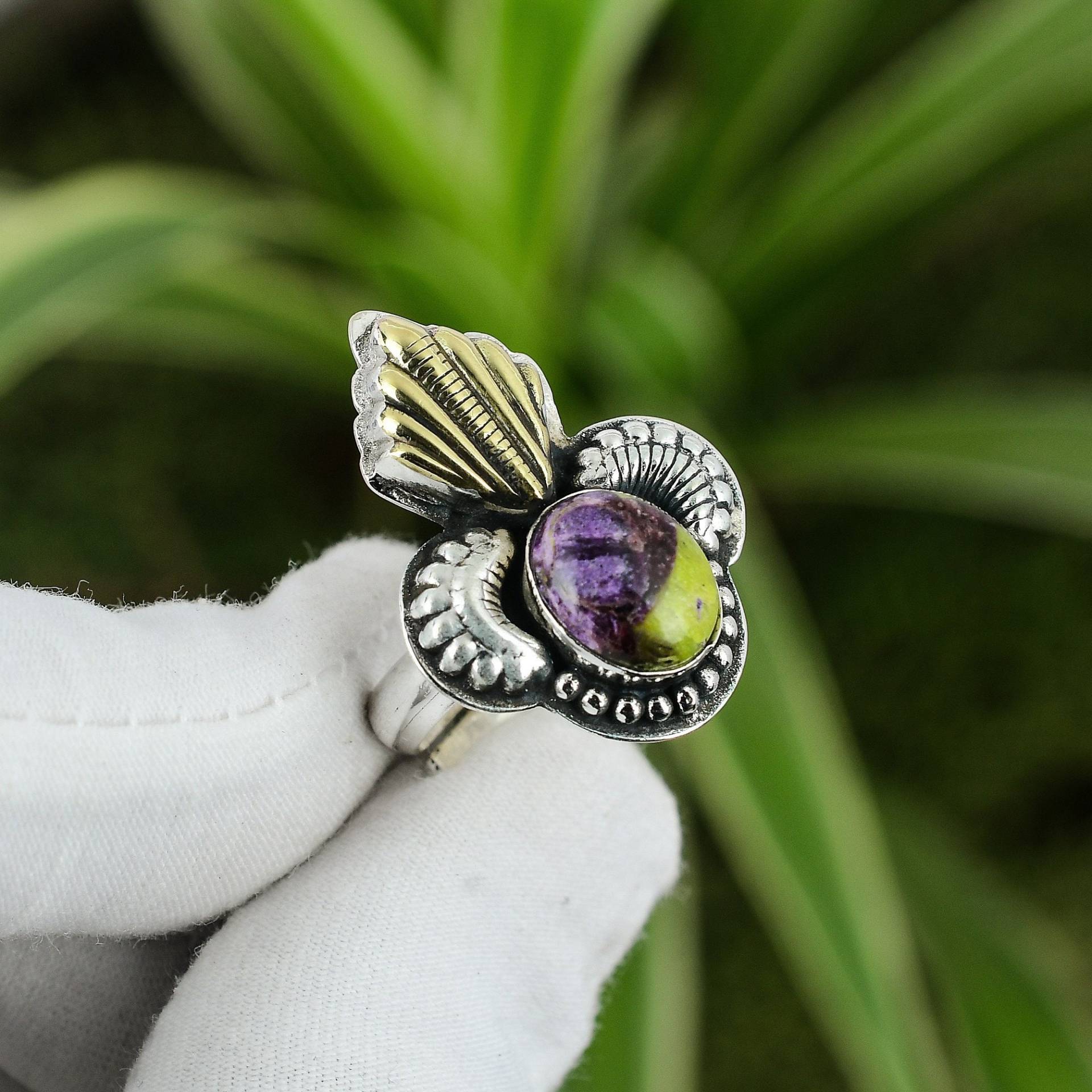 Stichtit Ring 925 Sterling Silber Verstellbarer 18K Vergoldet Edelstein Boho Handarbeit Stilvoller Schmuck Muttertag Geschenk von PayalCreations