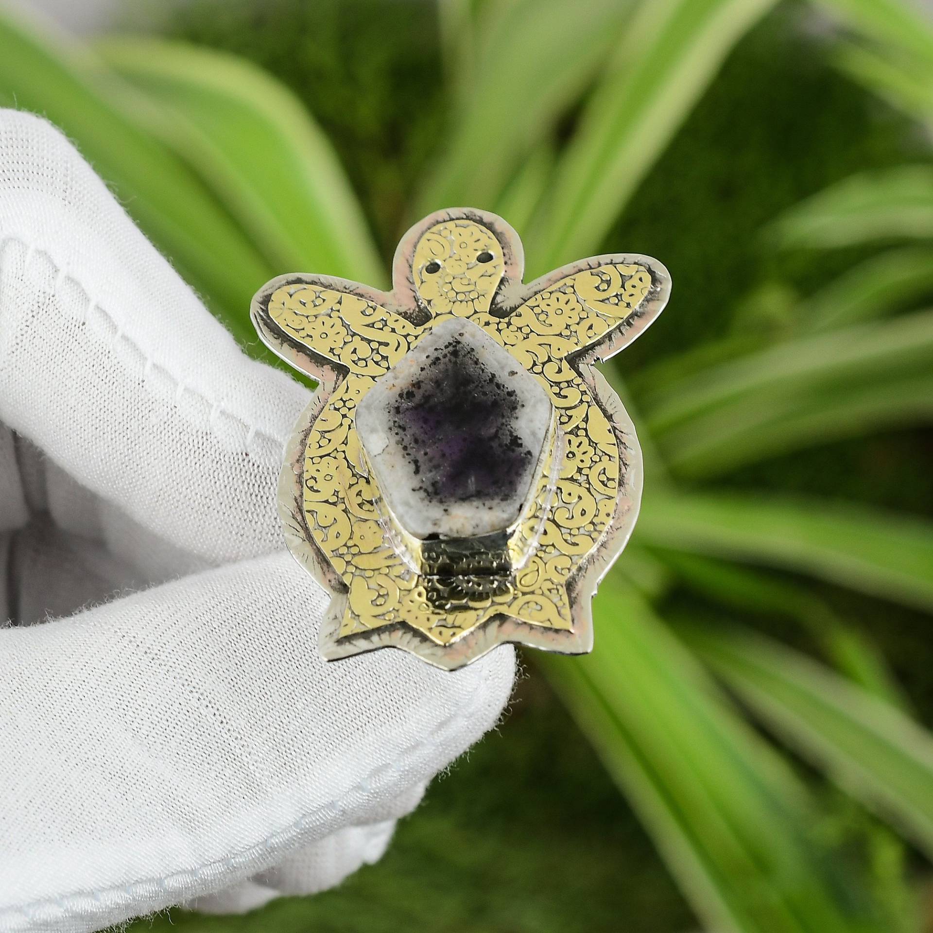 Super 23 Amethyst Ring 925 Sterling Silber Verstellbarer 18K Vergoldet Edelstein Handmade Turtle Schmuck Schildkröte von PayalCreations