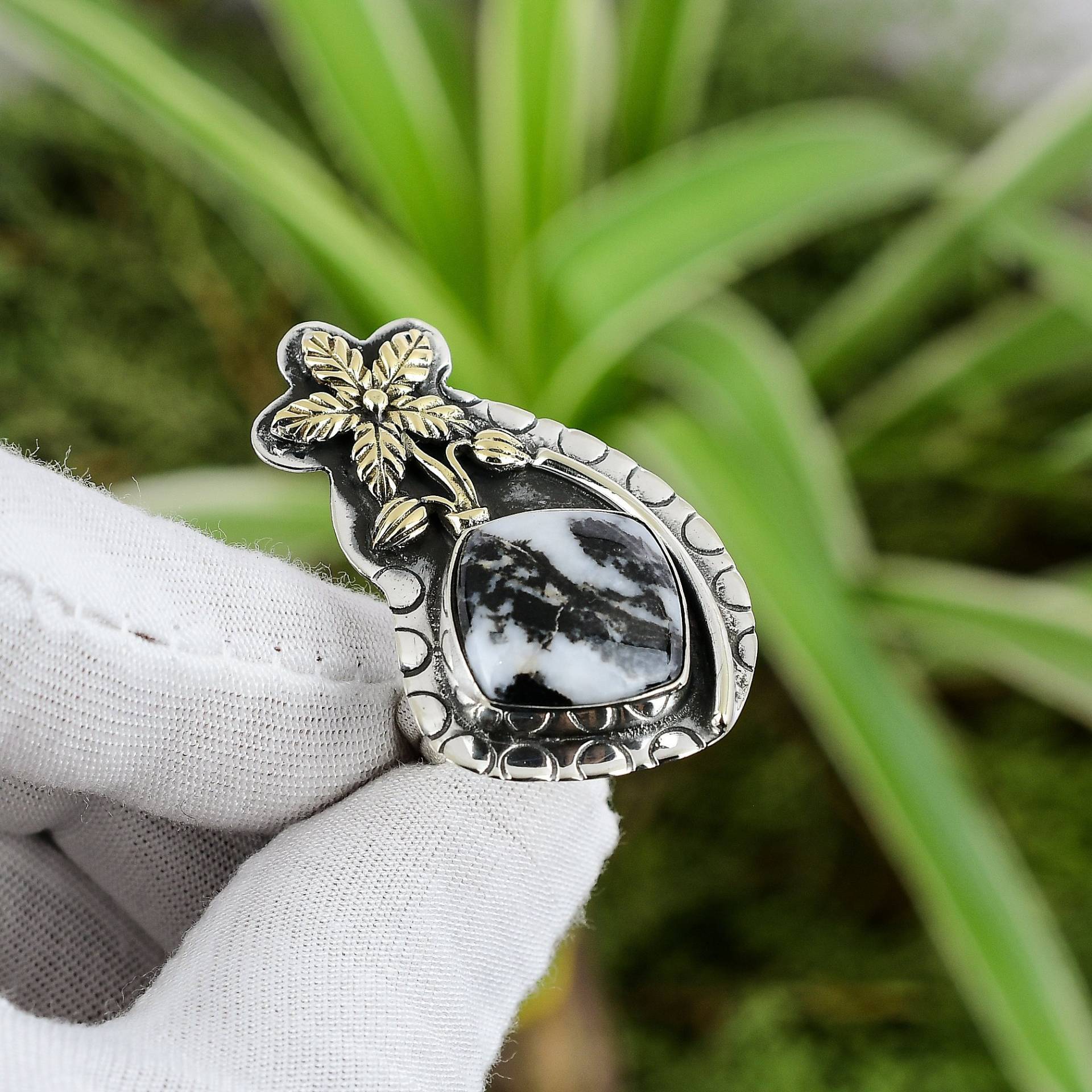 Zebra Jaspis Ring 925 Sterling Silber Verstellbar 18K Vergoldet Echt Edelstein Handgemacht Schmuck Hochzeit Geschenk Blumen von PayalCreations