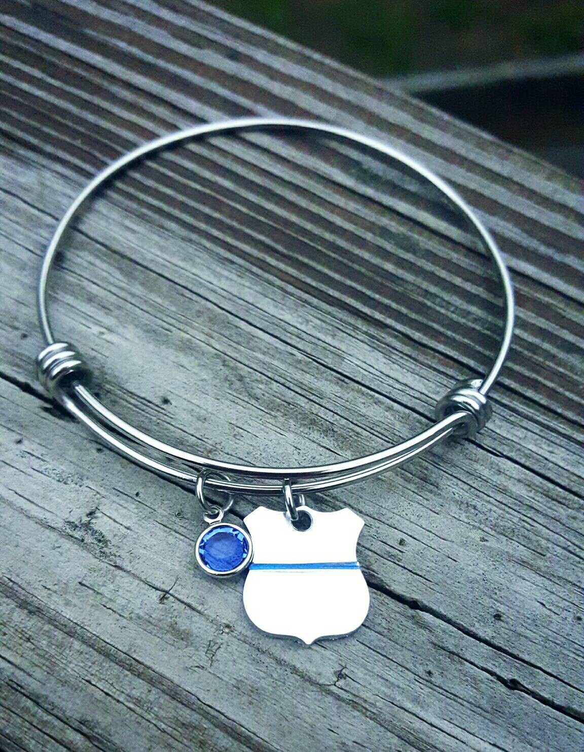 Blue Line Polizei Armband Handgestempeltes Abzeichen, Swarovski Kristall von PaytonLeighTreasures