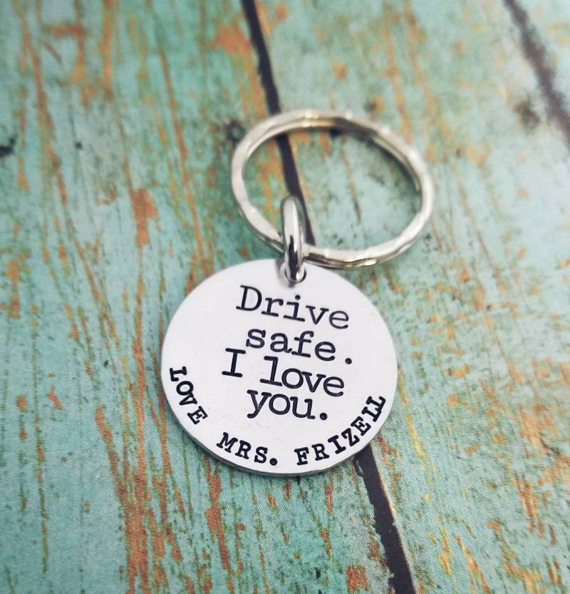 Drive Safe Schlüsselbund Personalisiertes Handgestempeltes Geschenk von PaytonLeighTreasures