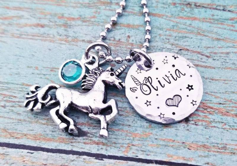 Personalisierte Einhorn Halskette Hand Gestempelt Charm, Schmuck von PaytonLeighTreasures