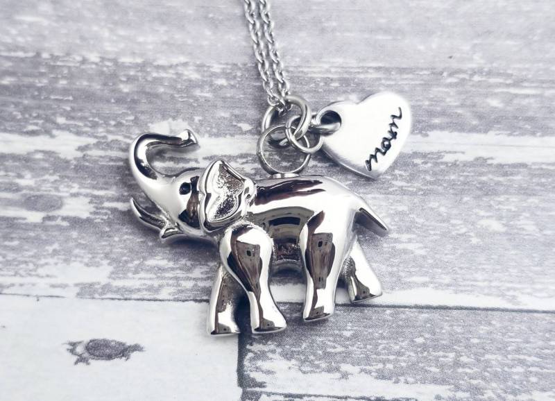Elefant-Urne-Halskette Edelstahl-Feuerbestattungs-Schmuck, Personalisierter Herz-Anhänger von PaytonLeighTreasures