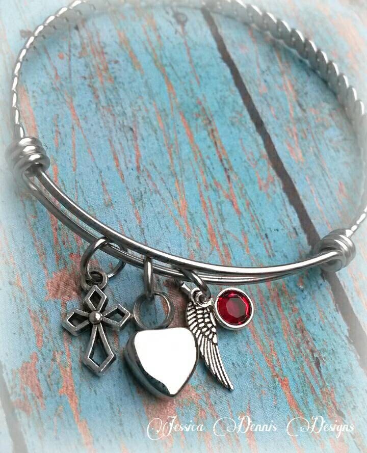 Herz Urne Armband Geflochtener Armreif Aus Edelstahl, Geburtsstein & Anhänger von PaytonLeighTreasures