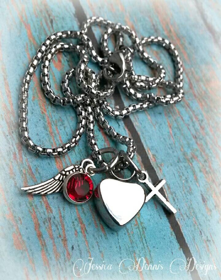 Zierliche Herz-Feuerbestattungs-Halskette Edelstahl-Urne, Geburtsstein-Anhänger von PaytonLeighTreasures