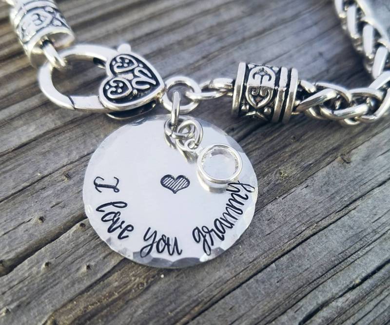 Personalisiertes Silber Überzogenes Großmutter Armband Mit Geburtssteinen von PaytonLeighTreasures