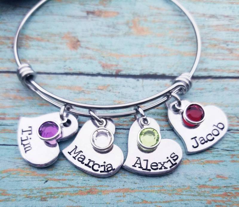 Personalisiertes Mom Armband Handgestempeltes Herz Mit Geburtssteinen von PaytonLeighTreasures