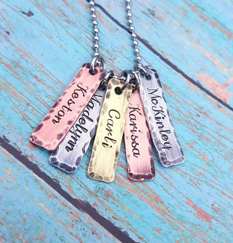 Handgestempelte Gemischte Metalle Personalisierte Halskette Namen Der Kinder von PaytonLeighTreasures