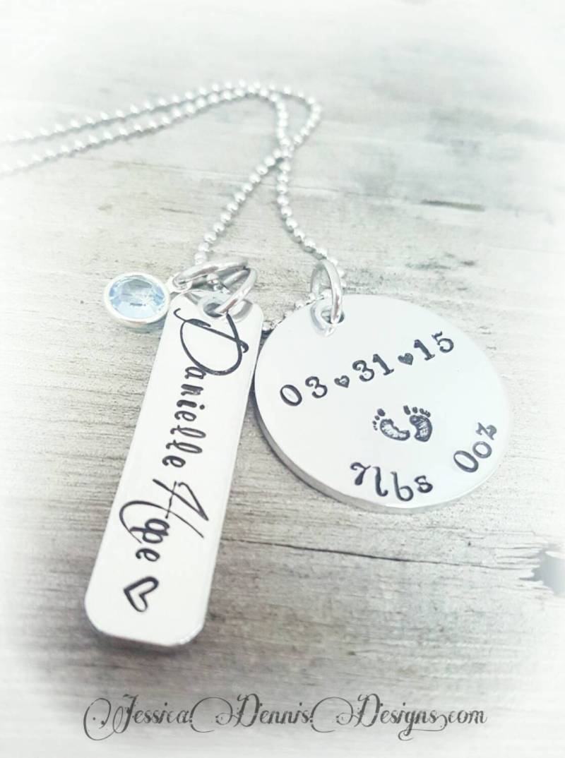 Personalisierte Neue Mutter Halskette Hand Gestempelt Birthstone Schmuck von PaytonLeighTreasures