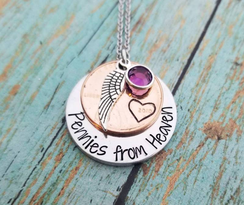Pennies From Heaven Erinnerungskette Engelflügel, Geburtsstein, Herz-Penny von PaytonLeighTreasures