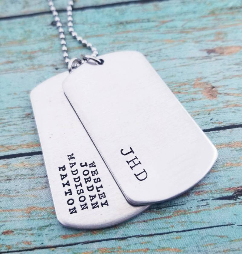 Personalisierte Hundemarke Halskette Papa Geschenk Mit Namen Des Kindes von PaytonLeighTreasures