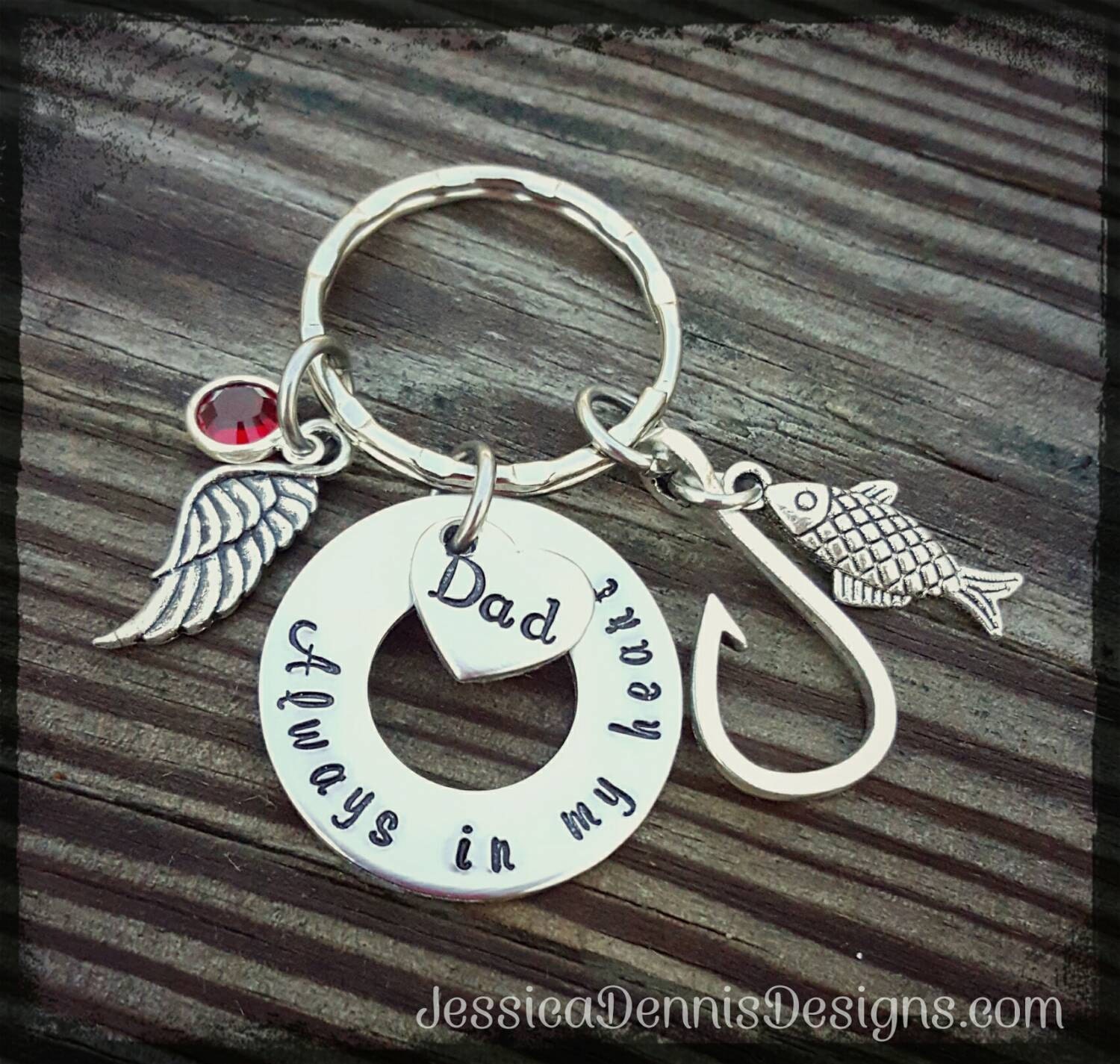 Personalisierte Papa Erinnerung Schlüsselanhänger Angelhaken, Birthstone Sympathy Geschenk von PaytonLeighTreasures