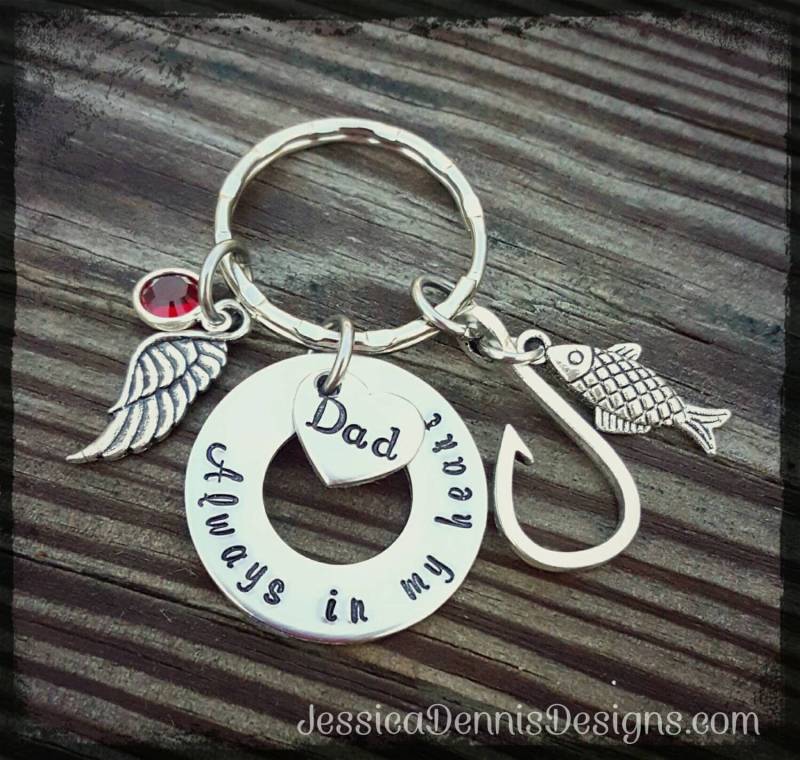 Personalisierte Papa Erinnerung Schlüsselanhänger Angelhaken, Birthstone Sympathy Geschenk von PaytonLeighTreasures