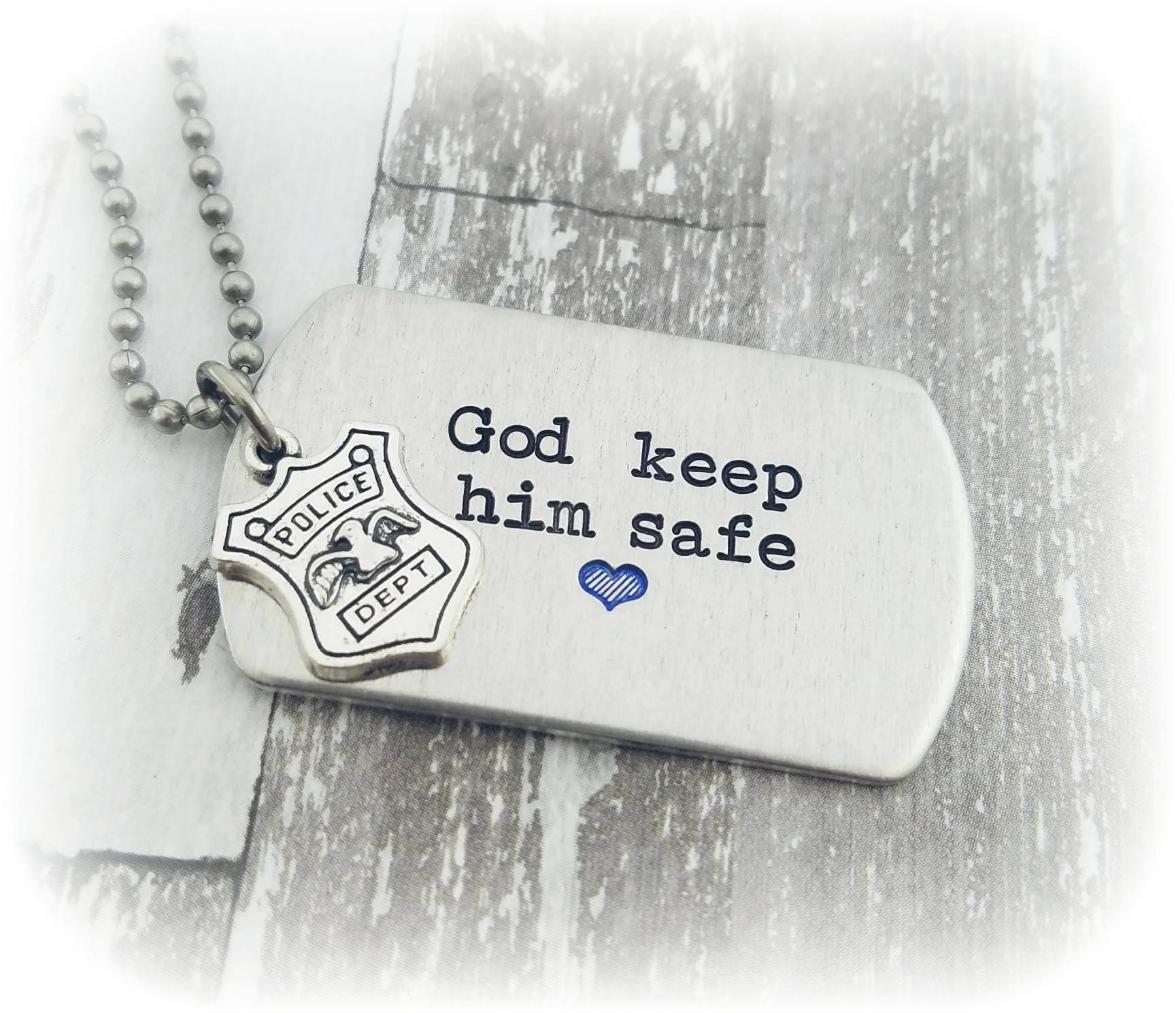 Dünne Blue Line Dog Tag Halskette Polizei Abzeichen Anhänger von PaytonLeighTreasures