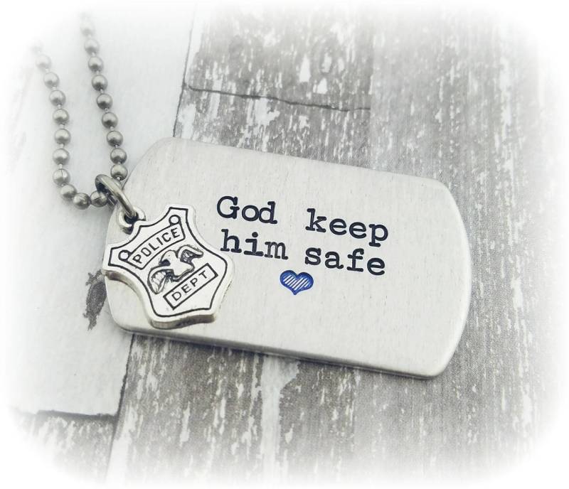 Dünne Blue Line Dog Tag Halskette Polizei Abzeichen Anhänger von PaytonLeighTreasures