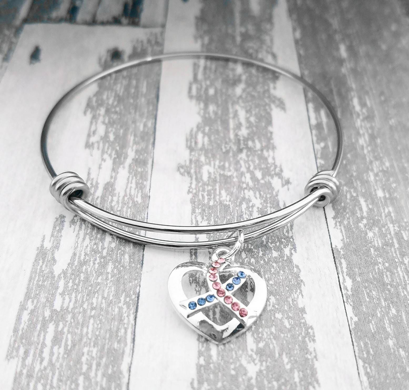 Schwangerschaft Verlust Bewusstsein Armband Sterling Silber Pink & Blau Band von PaytonLeighTreasures