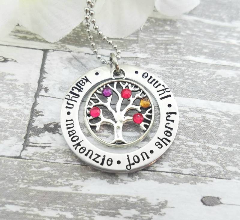 Personalisierte Stammbaum Halskette Handgestempelter Birthstone Schmuck von PaytonLeighTreasures