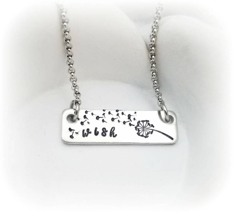 Benutzerdefinierte Pusteblumen Wunsch Halskette Hand Gestempelt Bar Schmuck von PaytonLeighTreasures