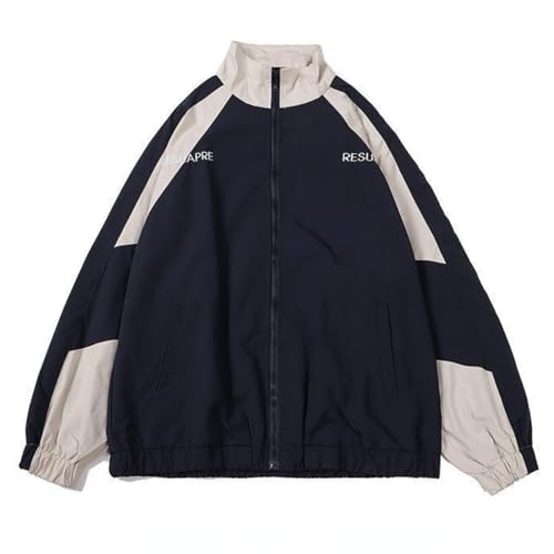 Pbkabiug Vintage Frauen Jacken Hip Hop Stil Patchwork Windschutz Unisex Streetwear Leichte Jacken Bomber Jacken, Blau, Large von Pbkabiug