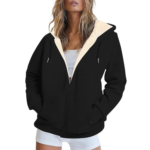 PcLeam Fleecejacke Damen Vintage Reißverschluss Sweatjacke Lockere Kapuzenjacke Bequem Winterjacke Warme Plüschjacke Flauschige Klassisch Jacket Zipper Vliesjacke Outdoorjacke mit Taschen(Schwarz,S) PcLeam Fleecejacke Damen Vintage Reißverschluss Sweatjacke Lockere Kapuzenjacke Bequem Winterjacke Warme Plüschjacke Flauschige Klassisch Jacket Zipper Vliesjacke Outdoorjacke mit Taschen(Schwarz,S) von PcLeam