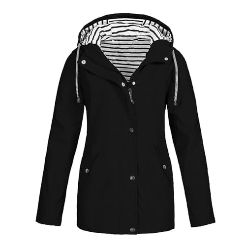 PcLeam Regenjacke Damen Outdoor Kapuzen Trenchcoats wasserdichte Leichte Regenmäntel Zip Up Windbreaker Atmungsaktiv Fahrradjacke Wetterfest Übergangsjacke Winddichter Winterjacke(Schwarz,4XL) von PcLeam
