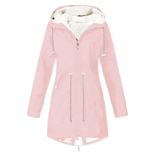 PcLeam Sportjacke Damen Wasserdicht Regenmantel Windbreaker Leichte Wanderjacke Hooded Outdoorjacke Lockere Lange Windjacke Wasserdichte Reißverschluss Übergangsjacke Fahrradjacke(Rosa,3XL) von PcLeam