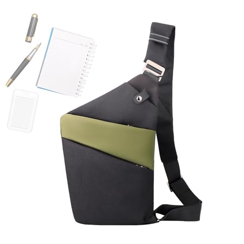 Pcingsia Reise-Gürteltasche für Herren, Schultertasche, wasserdicht, schmal, lässig, Anti-Diebstahl-Gürteltasche für den täglichen Pendler, ausgehende Reisen, Schwarz/Grün, Refer to Description von Pcingsia
