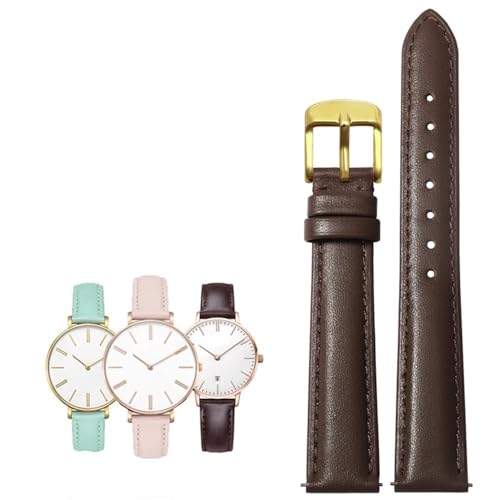 14-20mm Damen leder Quick release Mode armband Fit for Casio/Citizen/Fossil/DW(Brown Golden,14mm) von PctkeLsend