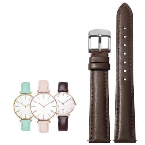 14-20mm Damen leder Quick release Mode armband Fit for Casio/Citizen/Fossil/DW(Brown Silver,16mm) von PctkeLsend