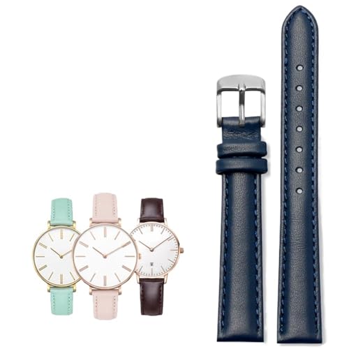 14-20mm Damen leder Quick release Mode armband Fit for Casio/Citizen/Fossil/DW(Dark blue Silver,16mm) von PctkeLsend