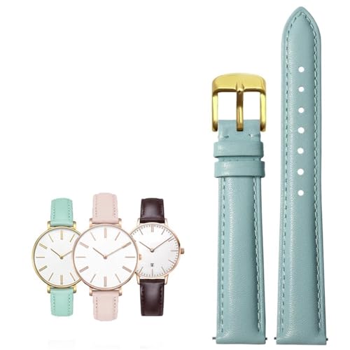 14-20mm Damen leder Quick release Mode armband Fit for Casio/Citizen/Fossil/DW(Light blue Golden,18mm) von PctkeLsend
