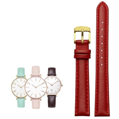 14-20mm Damen leder Quick release Mode armband Fit for Casio/Citizen/Fossil/DW(Red Golden,18mm) von PctkeLsend