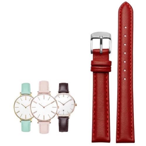 14-20mm Damen leder Quick release Mode armband Fit for Casio/Citizen/Fossil/DW(Red Silver,20mm) von PctkeLsend