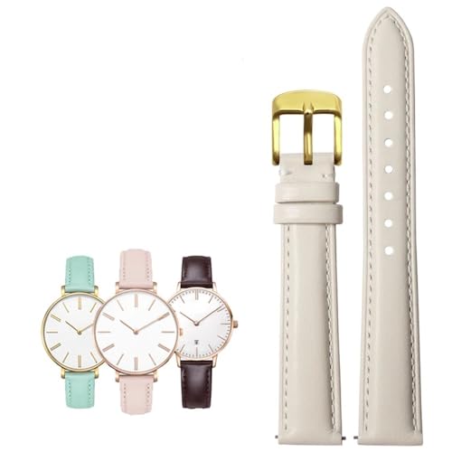 14-20mm Damen leder Quick release Mode armband Fit for Casio/Citizen/Fossil/DW(White Golden,14mm) von PctkeLsend