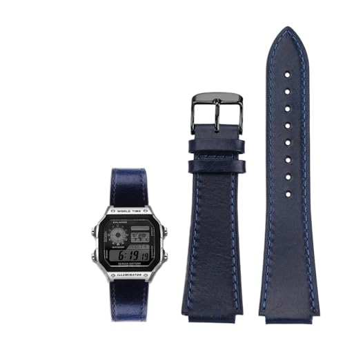 18MM Retro Echtes Leder Konvexen Mund Armband Fit for Casio AE1200 AE1300 A158W/A168 W-216H(Blue-black) von PctkeLsend