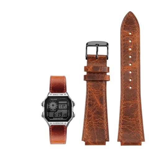 18MM Retro Echtes Leder Konvexen Mund Armband Fit for Casio AE1200 AE1300 A158W/A168 W-216H(Brown-black) von PctkeLsend