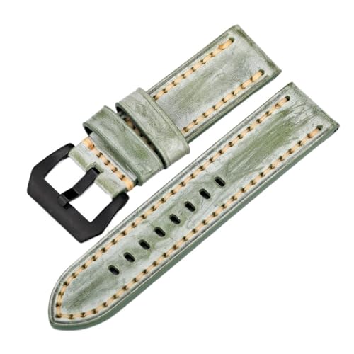20 22 24MM Hand Poliert Leder Armband Fit for PAM111 441(Green Brack buckle,22mm) von PctkeLsend
