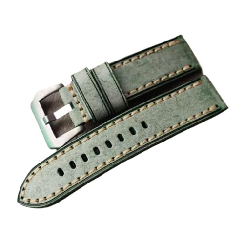 20 22 24MM Hand Poliert Leder Armband Fit for PAM111 441(Green sliver buckle,22mm) von PctkeLsend