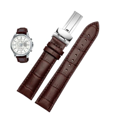 20 mm 22 mm Echtleder-Armband passend for Casio BEM-501 506 307 Serie EFB-530 MTP-1303 Uhrenarmband Armband Schwarz Braun(Brown -silver B-01,20mm) von PctkeLsend
