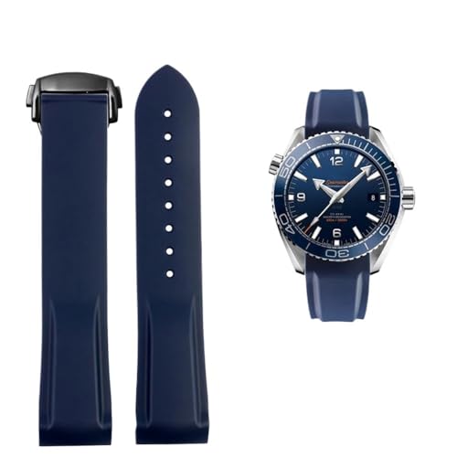 20 mm 22 mm Silikon-Gewölbtes wasserdichtes Armband Passend for Omega Planet Ocean 600 AT150/007 Passend for Seamaster 300(Blue Black,20mmx18mm(buckle)) von PctkeLsend