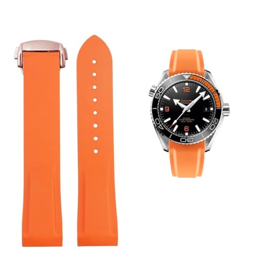 20 mm 22 mm Silikon-Gewölbtes wasserdichtes Armband Passend for Omega Planet Ocean 600 AT150/007 Passend for Seamaster 300(Orange Rose Gold,20mmx18mm(buckle)) von PctkeLsend