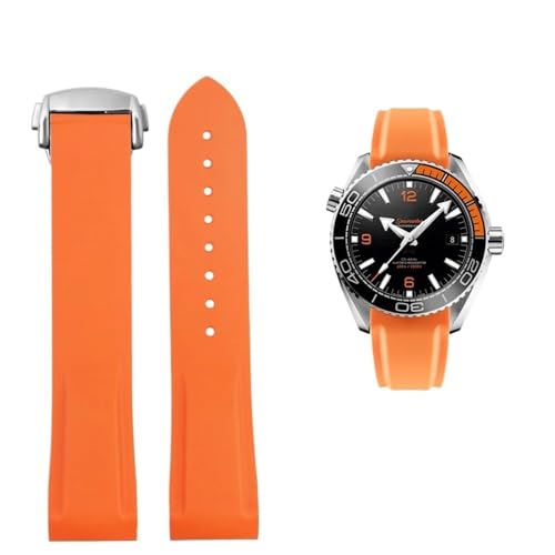 20 mm 22 mm Silikon-Gewölbtes wasserdichtes Armband Passend for Omega Planet Ocean 600 AT150/007 Passend for Seamaster 300(Orange Silver,22mmx20mm(buckle)) von PctkeLsend