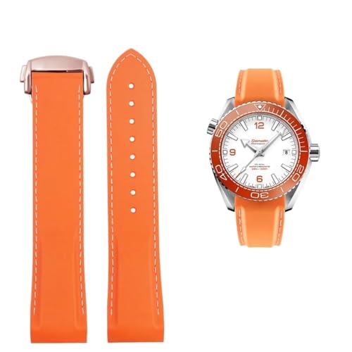 20 mm 22 mm Silikon-Gewölbtes wasserdichtes Armband Passend for Omega Planet Ocean 600 AT150/007 Passend for Seamaster 300(Orange White Rose G,22mmx20mm(buckle)) von PctkeLsend