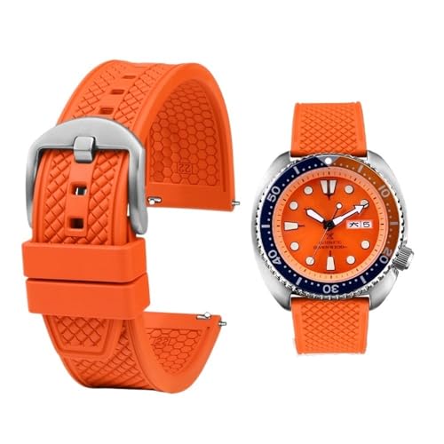 20mm 22mm Fluorkautschuk Tauchen Wasserdichtes Schnellverschluss-Armband Passend for Seiko SRP777J1(Orange silver buckle,20mm) von PctkeLsend